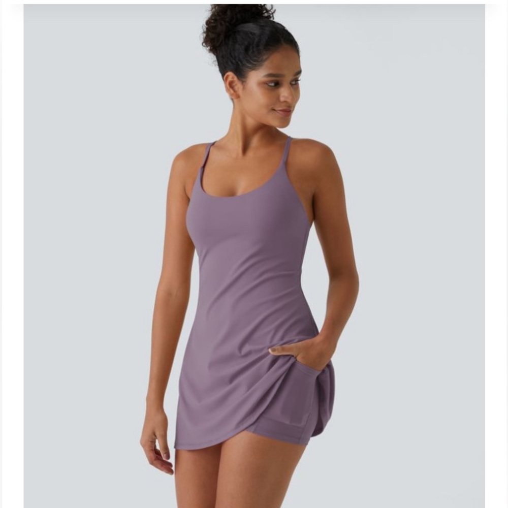 Crisscross Backless Stripes Tennis Active Dress with Pockets-Easy  HALARA 1Xsize